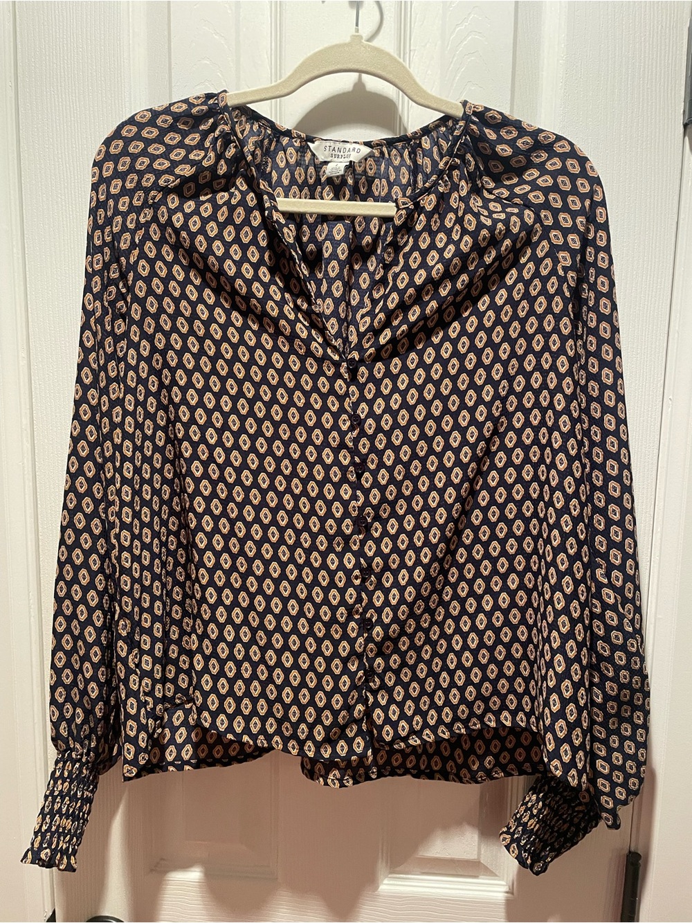 Standard Surplus Navy and Mustard Yellow Printed Long-Sleeve Blouse
